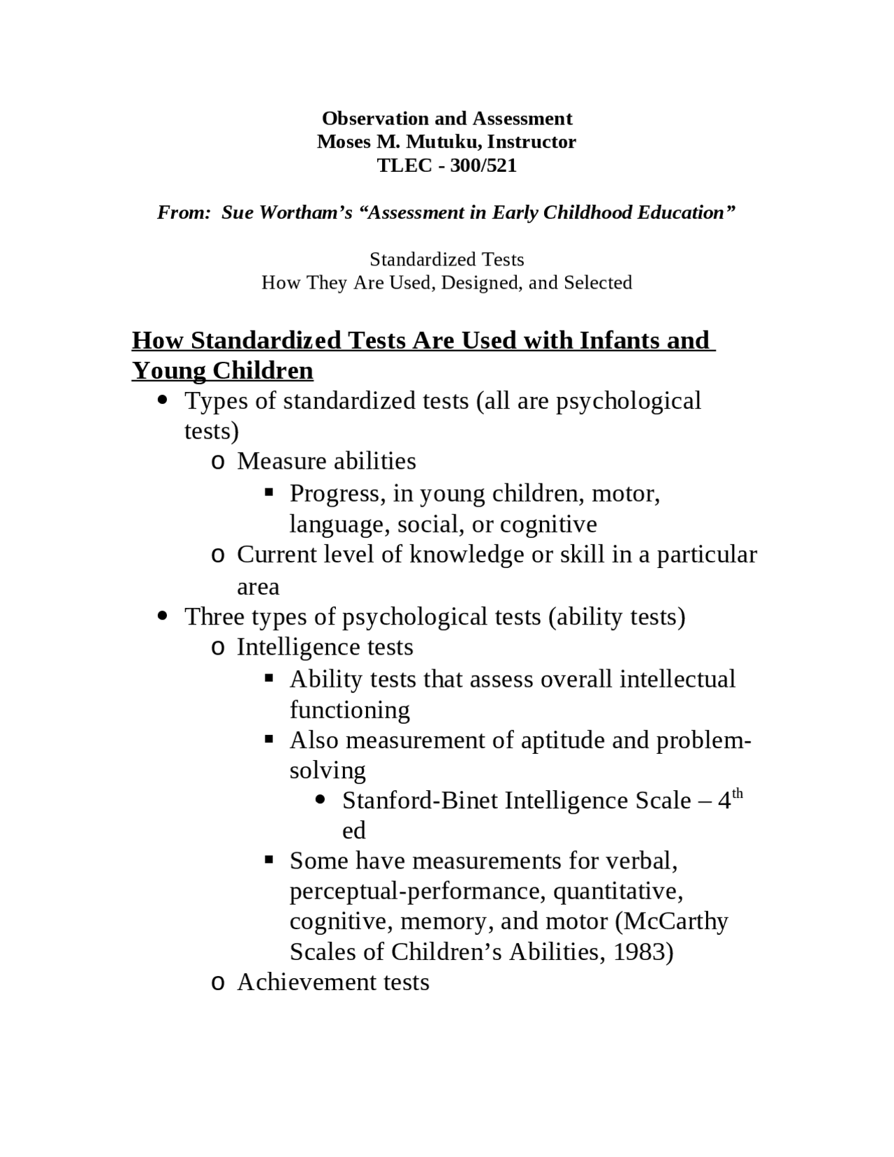 Observation and Assessment - Observation and Assessment of Young ...