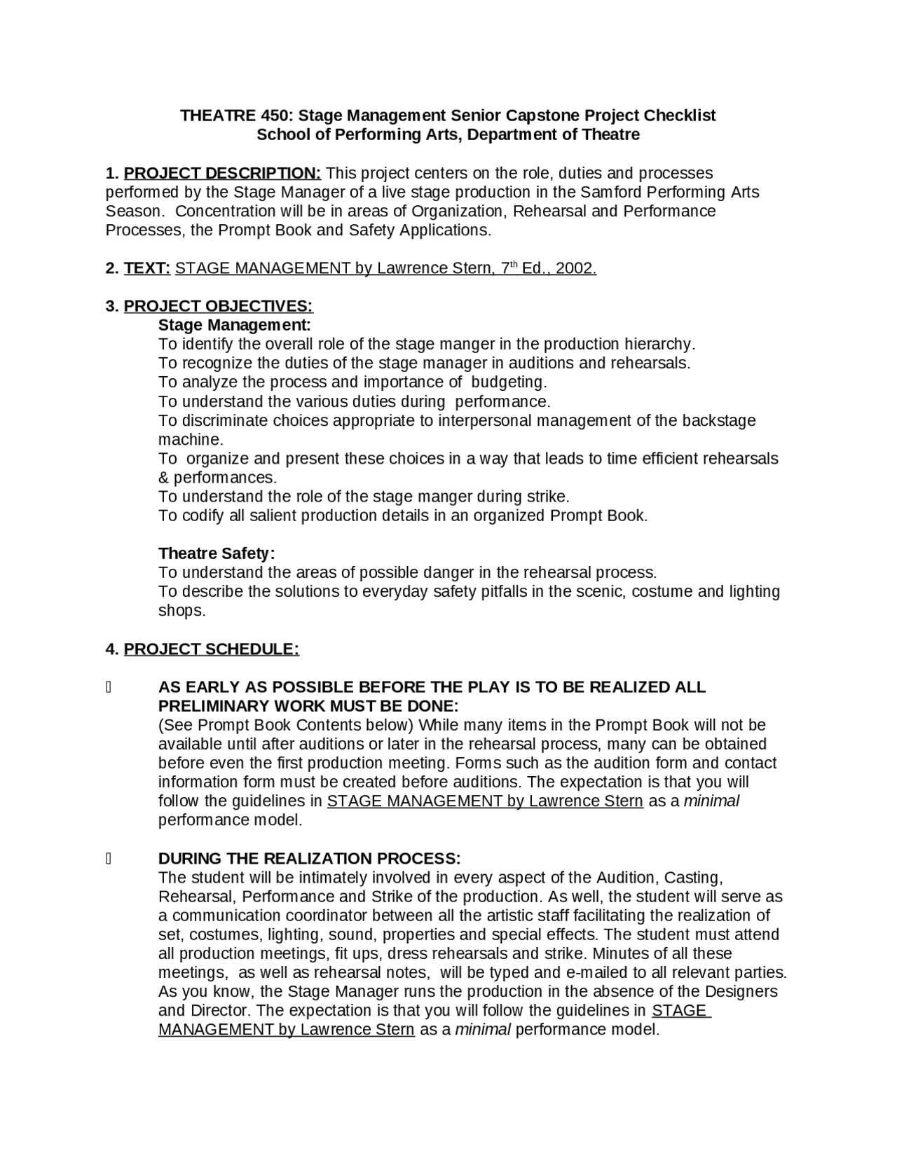 Stage Program Examples Documents Stage Management Senior Capstone Project Checklist - Project | THEA 450 ...