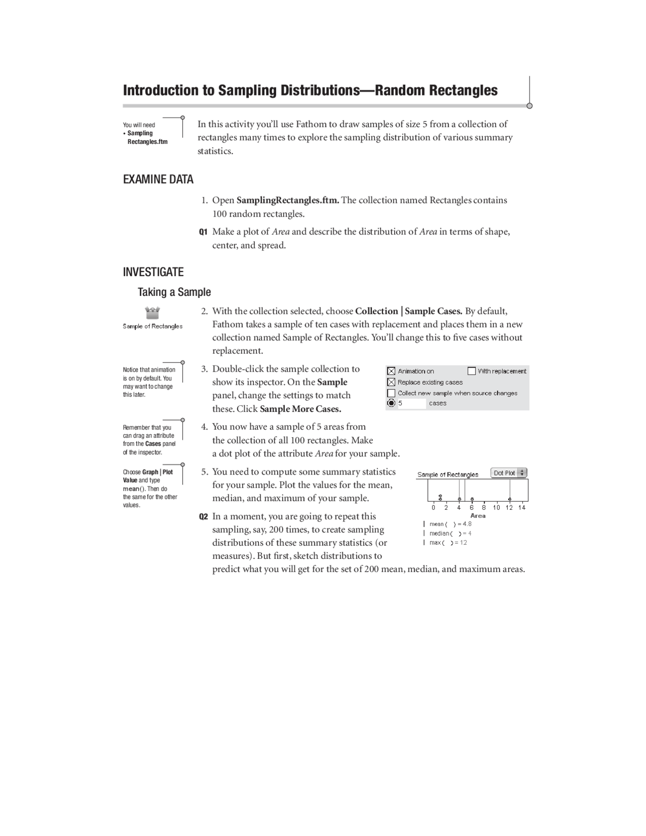 Introduction to Sampling Distributions - Random Rectangles | MTH 582 ...