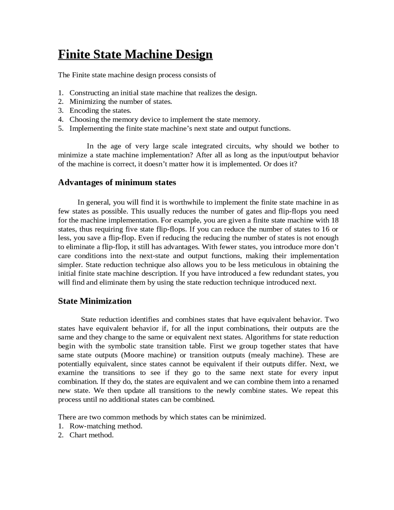 Finite State Machine Design - Lecture Notes | CEG 360 - Docsity