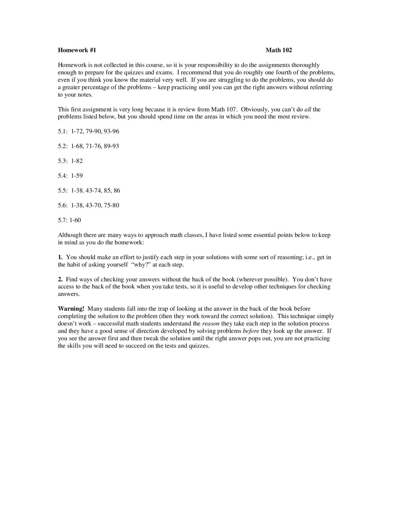 Homework 1 Practice Questions - Elementary Algebra | MATH 102 - Docsity