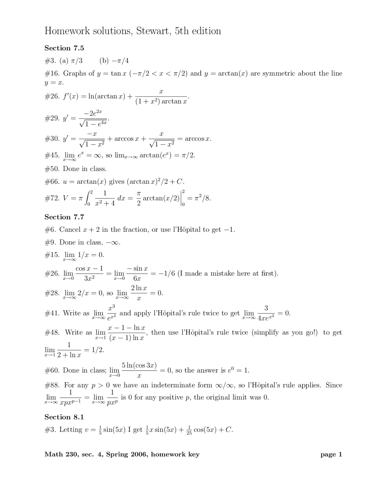 Solved Problems on the Calculus II - Assignment | MATH 230 - Docsity