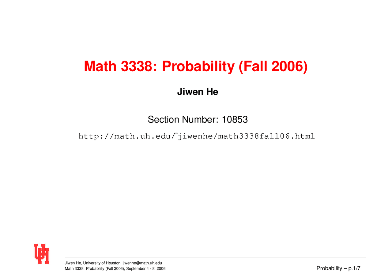 Counting Techniques IIIPartitions Probability MATH 3338 Docsity