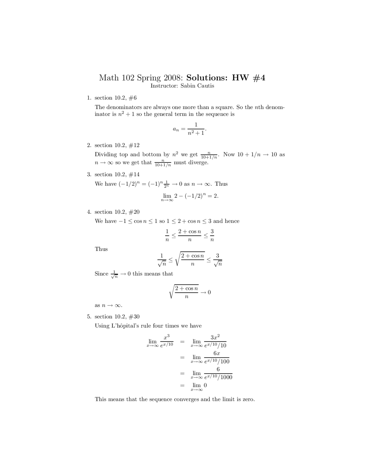 Math 102 Spring 2008: Solutions to Homework 4 | Assignments Calculus ...