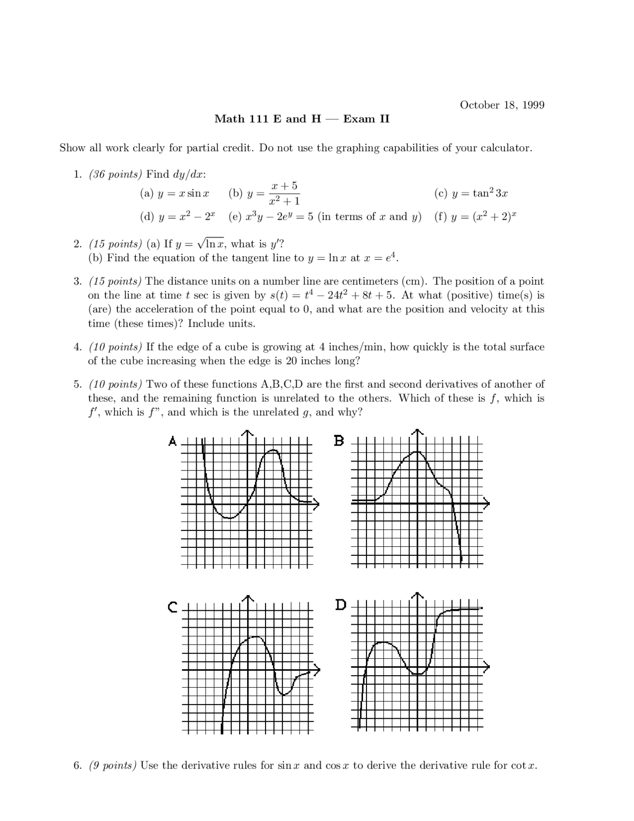 Calculus I Math Questions 7 Solved Questions on Calculus I for Exam 2 | MATH 111 - Docsity