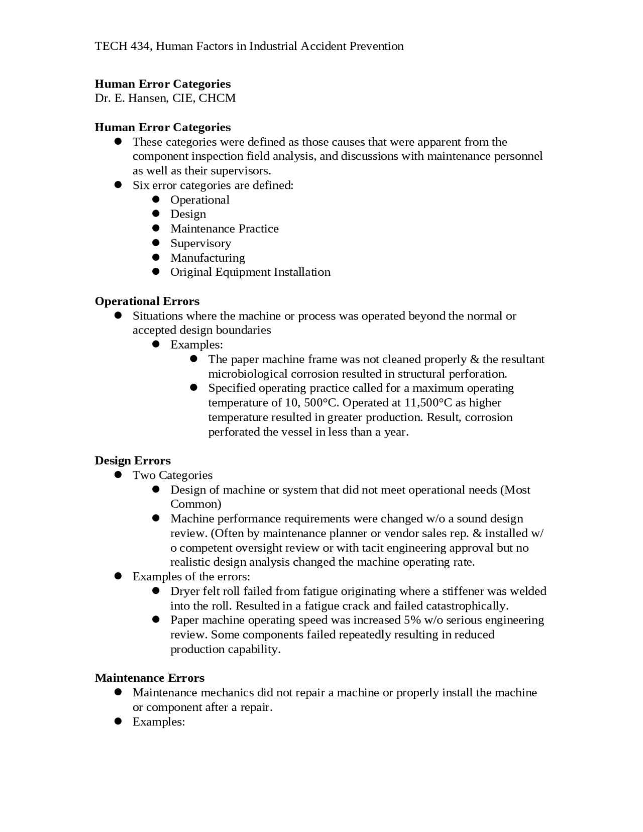 Notes on Human Error Categories - Human Factors in Industrial Accident ...