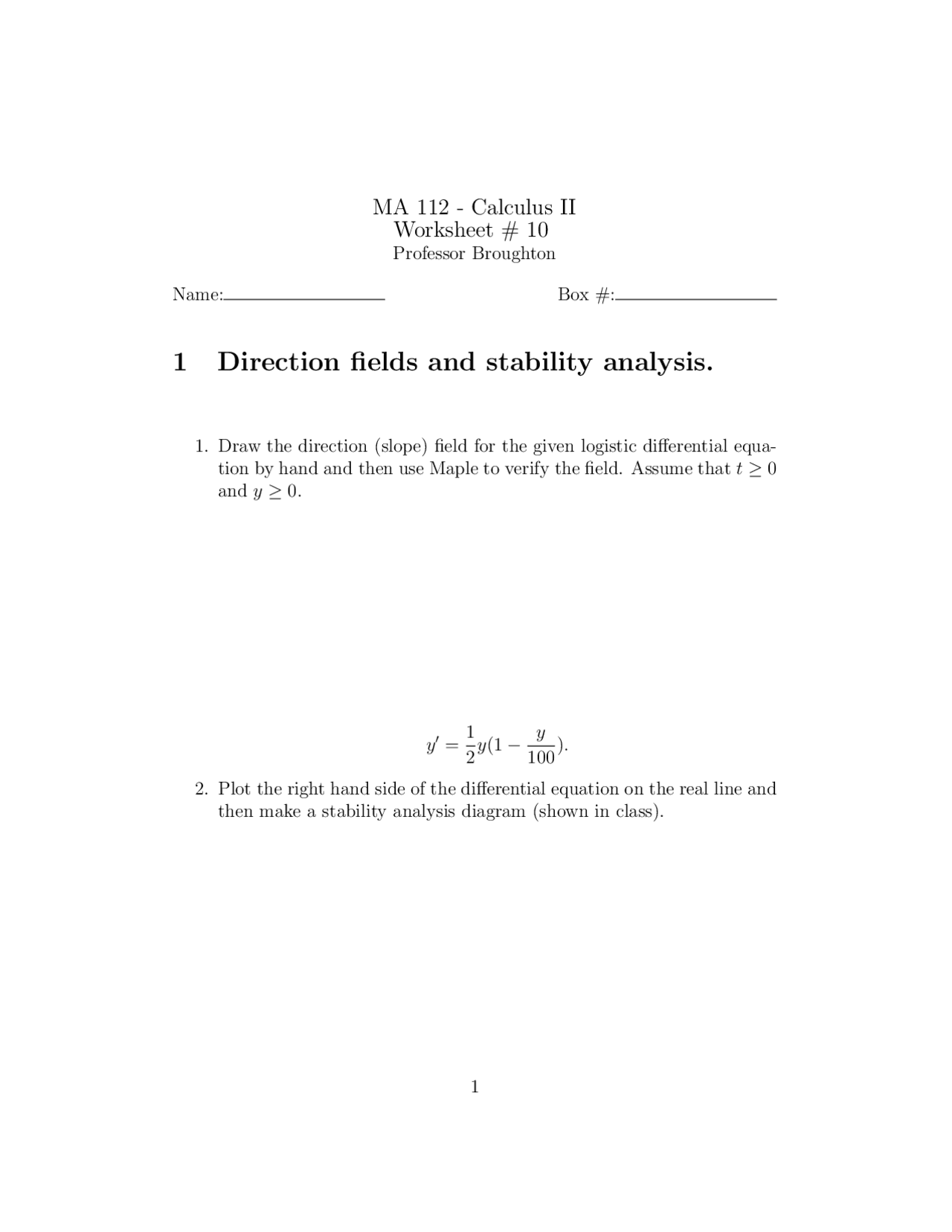 Worksheet 10 Practice Problems on Calculus II | MA 112 - Docsity