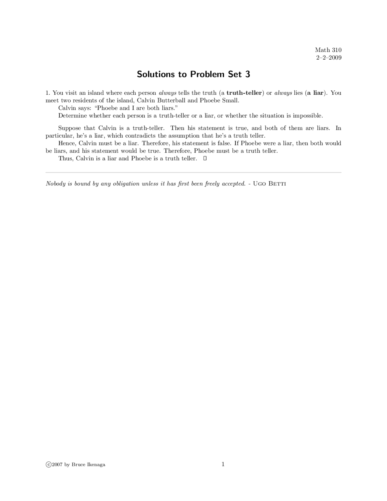 Introduction to Mathematical Proof - Solutions for Problem Set 3 | MATH ...