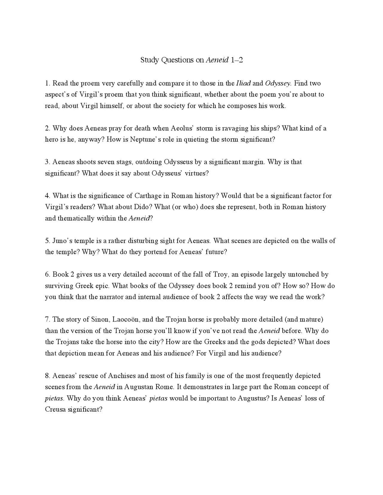 Study Questions for Ancient Epic | CLST 202 | Study notes Classical ...