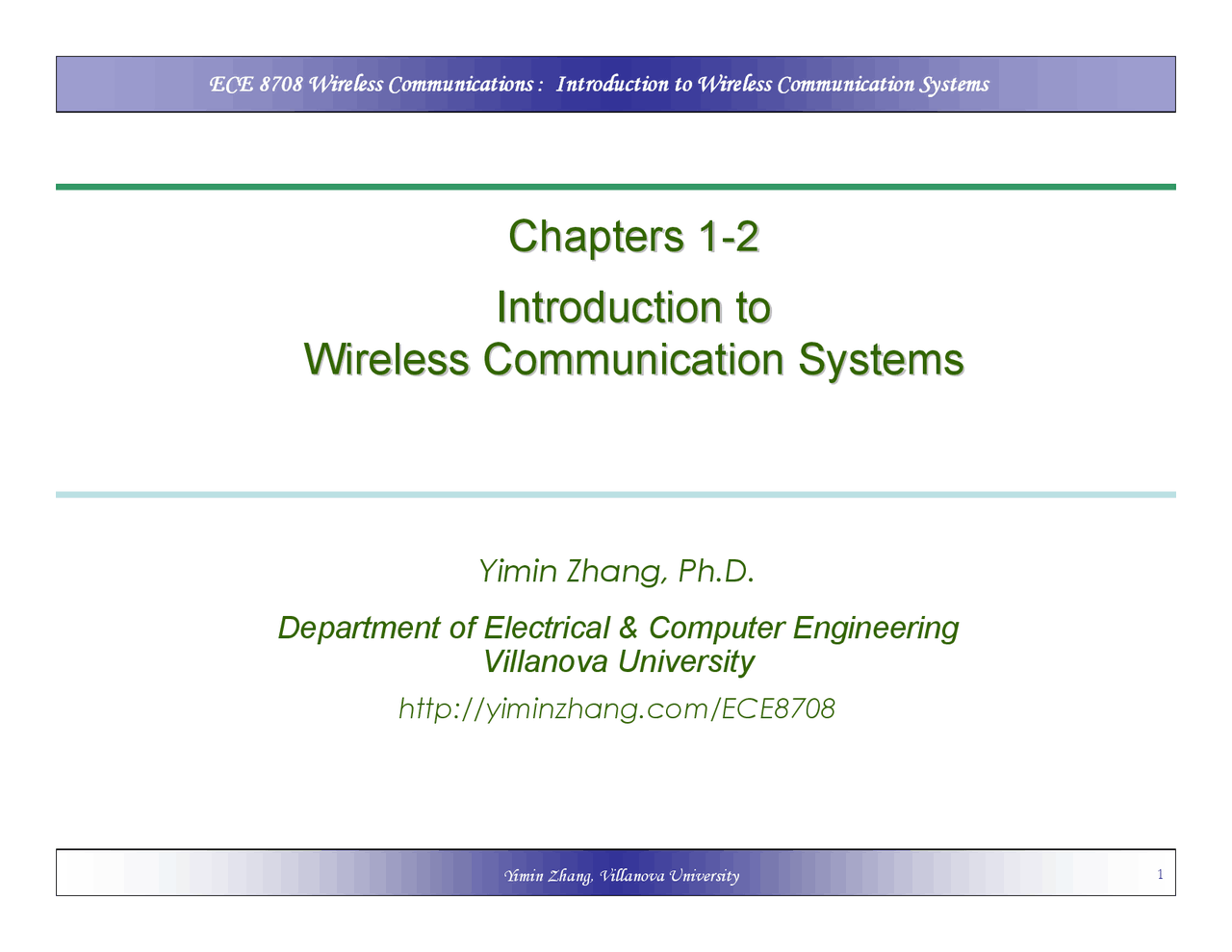 Introduction to Wireless Communications Systems - Lecture Notes | ECE ...