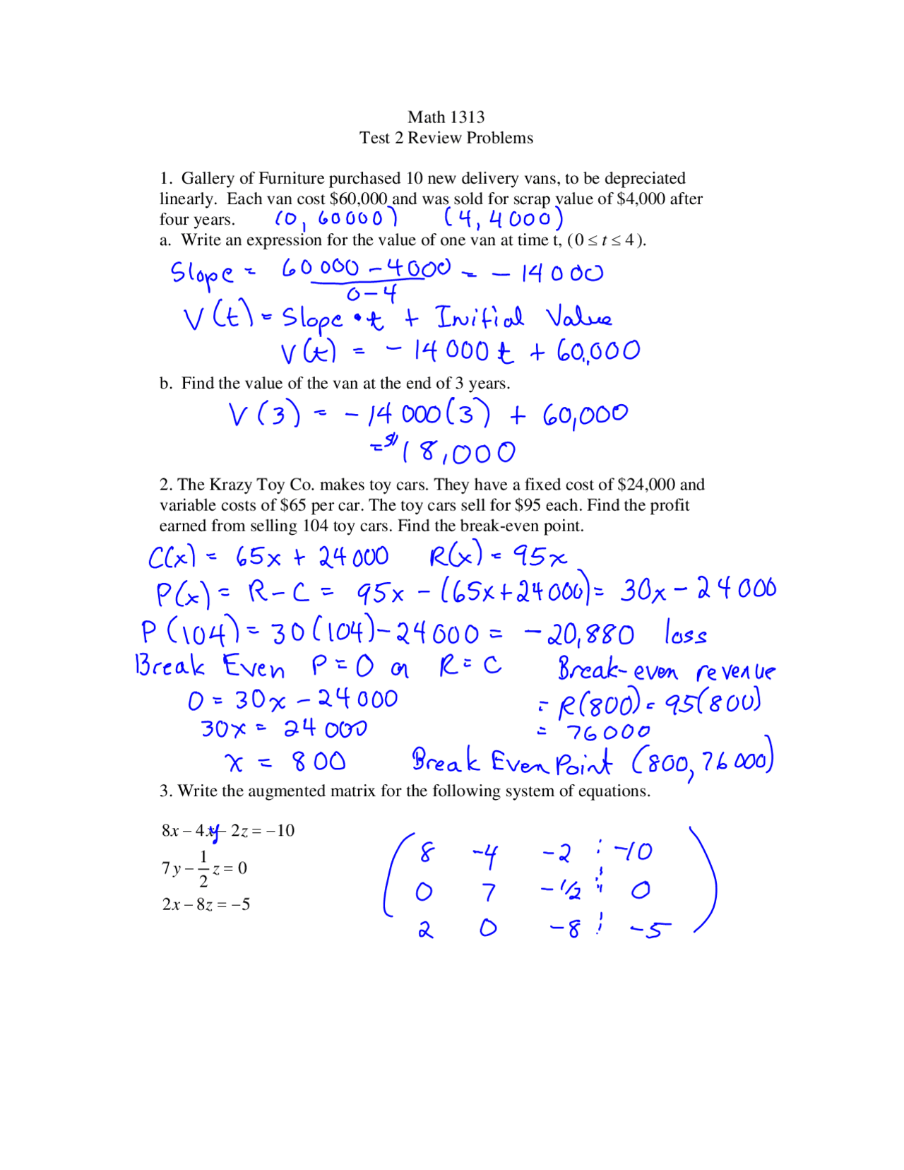 Test 2 Review Problems with Solutions | Finite Mathematics | MATH 1313 ...