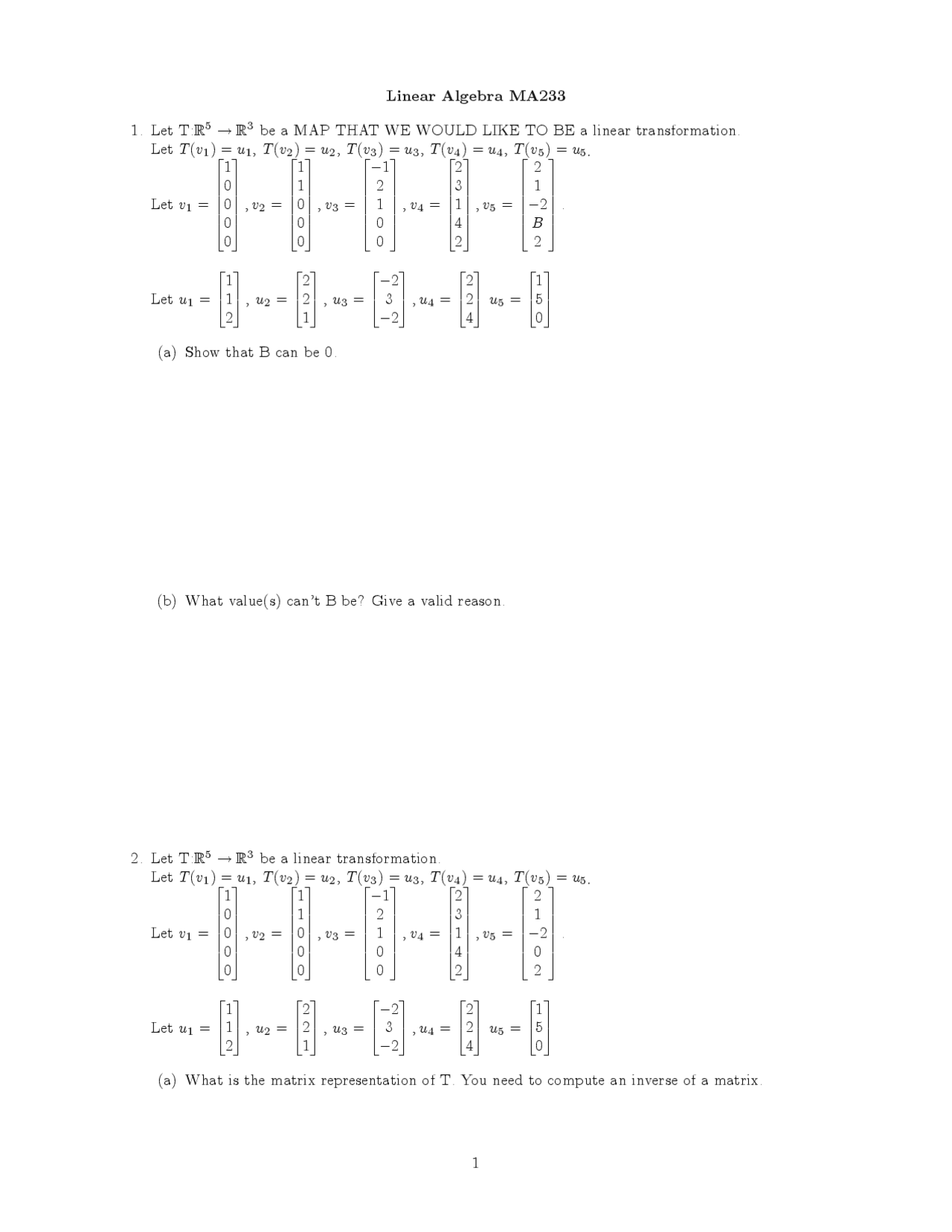 Linear Algebra Math Problems Linear Algebra - Problems with Solution | MATH 233 - Docsity