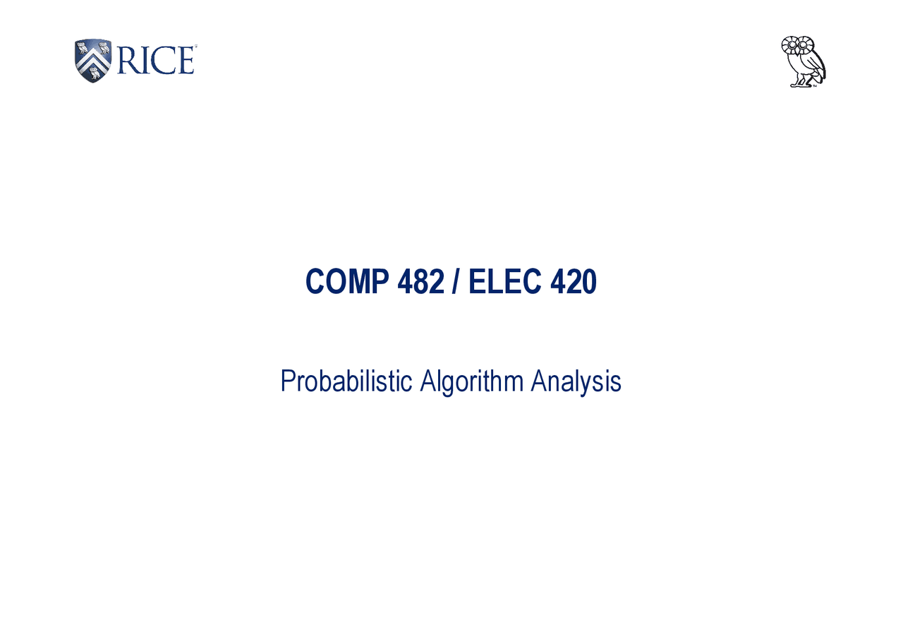 Probabilistic Algorithm Analysis - Design and Analysis of Algorithms ...