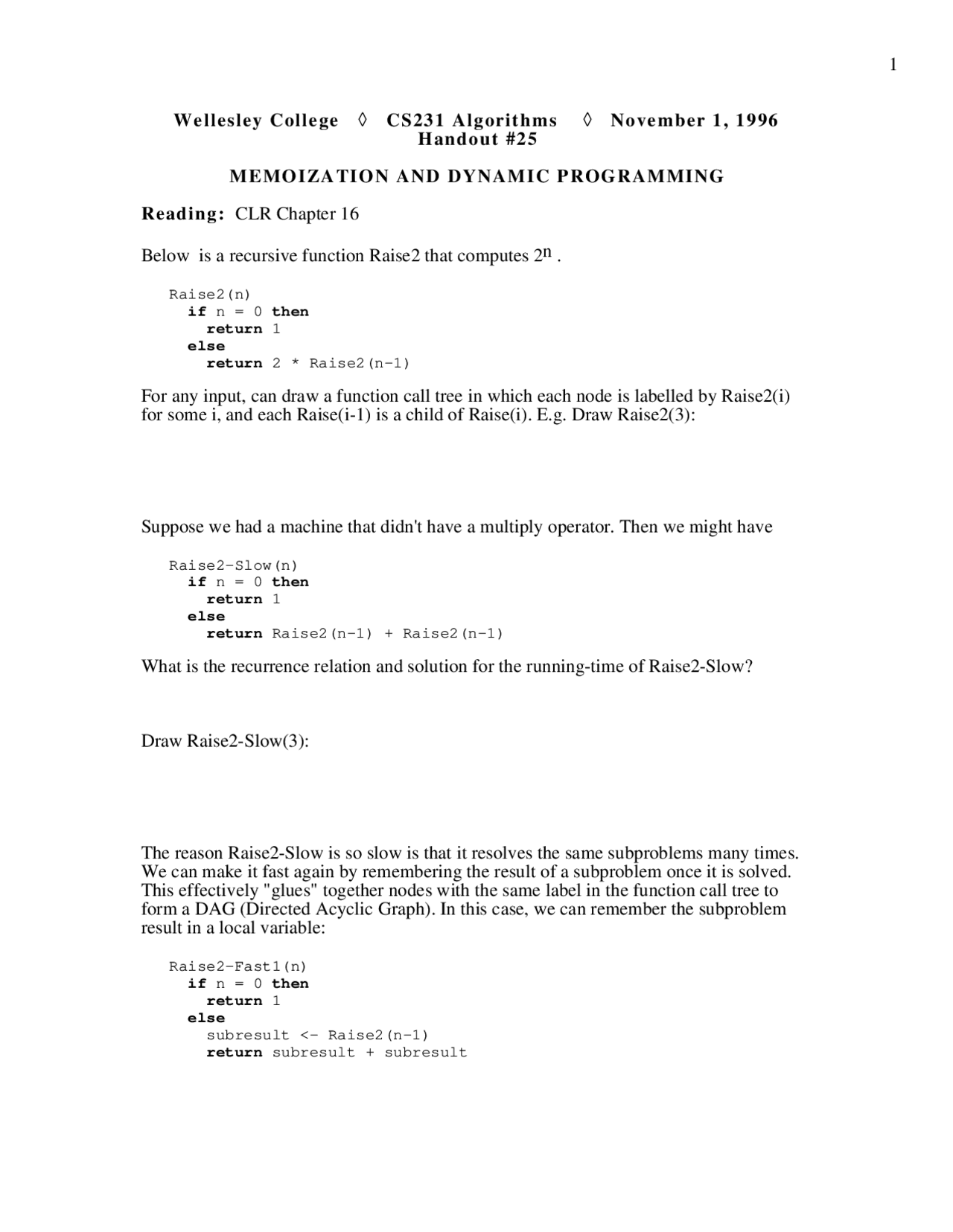 Memorization and Dynamic Programming - Handout 25 | CS 231 | Papers ...