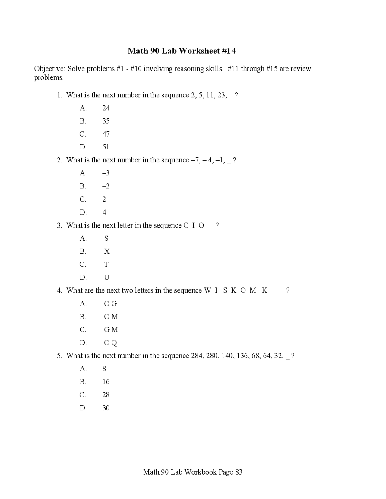 15 Multiple choice Questions on Algebra l and Geometry | MATH 0090 ...