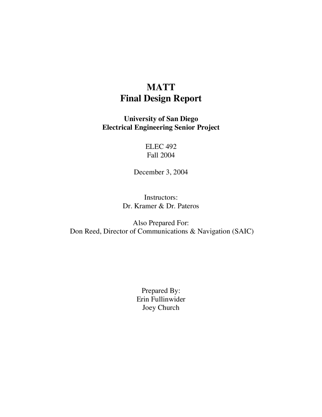 MATT Final Design Report - Electrical Engineering Design | ELEC 492 ...