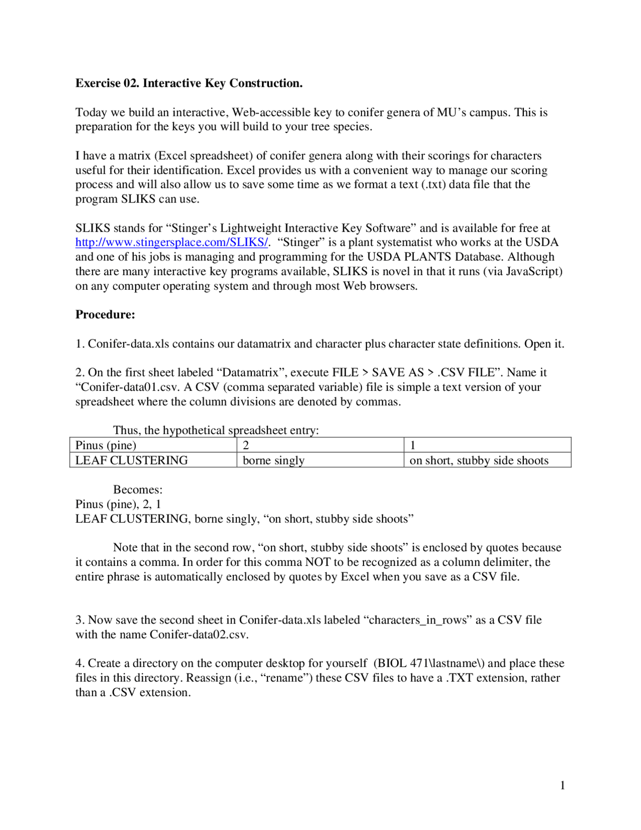 Interactive Key Construction - Exercise #2 | BIOL 471 - Docsity