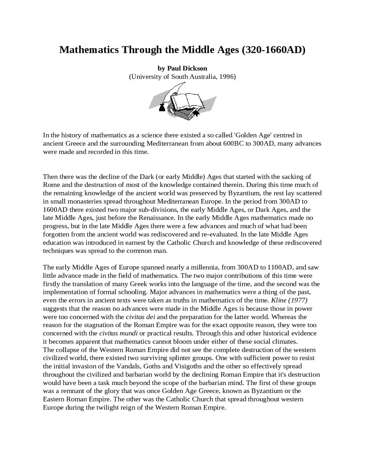 Notes on Mathematics Through the Middle Ages | MATH 1319 - Docsity