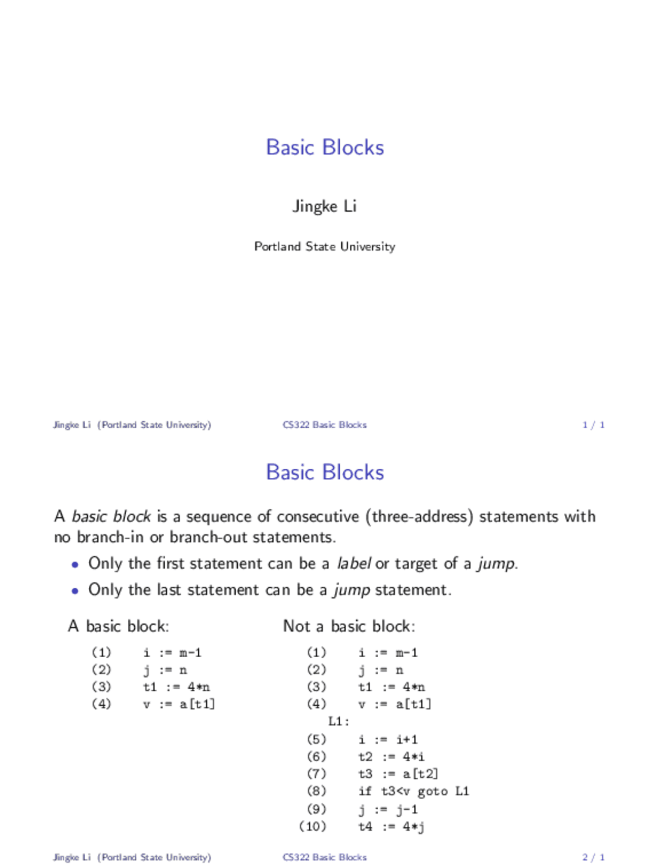Notes on Basic Blocks - Compiler Design | CS 322 | Study notes Computer ...