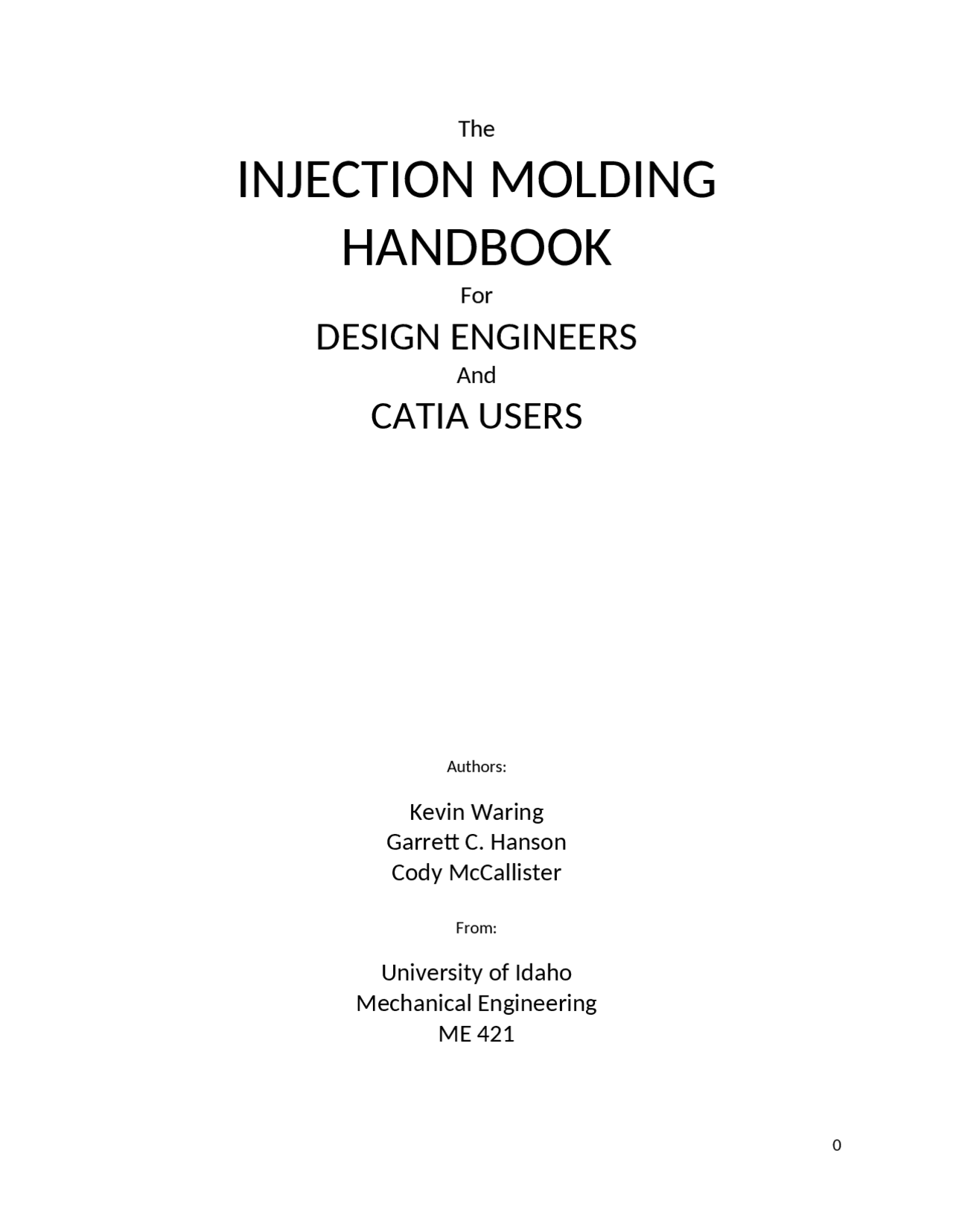 Injection Molding Handbook for Design Engineers | ME 421 | Papers ...