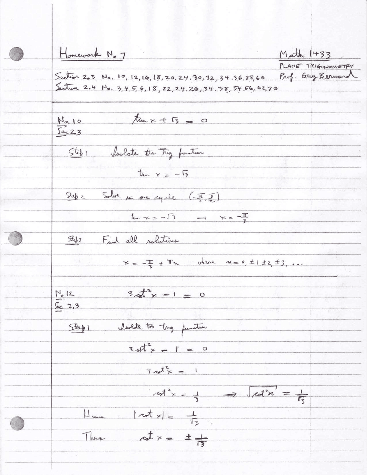 Plane Trigonometry Homework Seven Solutions Math 1433 Docsity Plane Trigonometry Homework Seven Solutions Math 1433 Docsity