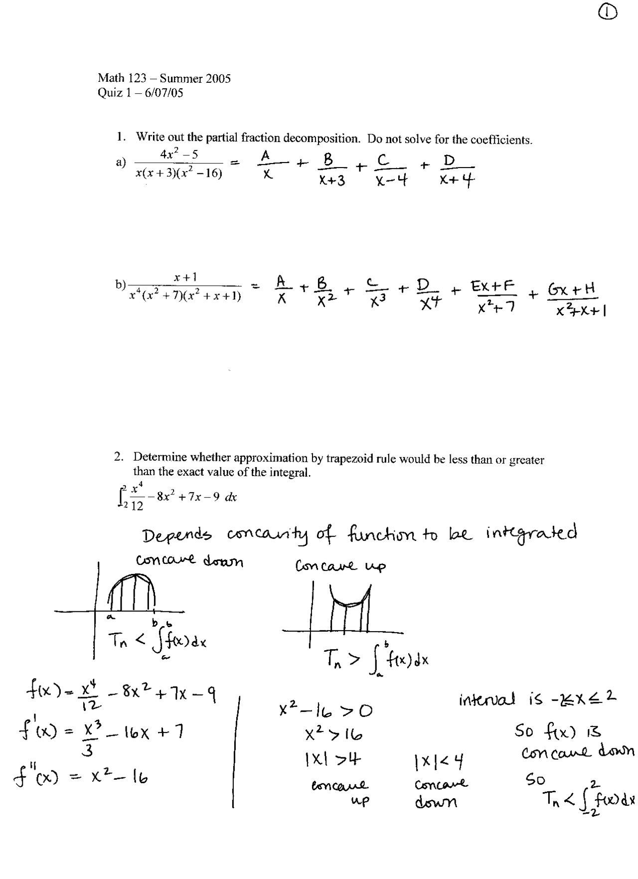 Practice Problems for Calculus III with Answers - Quiz 1 | MATH 123 ...