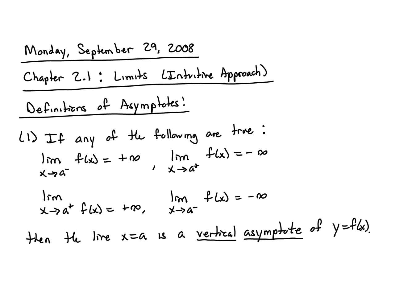 Limits: Intuitive Approach - Handwritten Notes | MATH 121 - Docsity