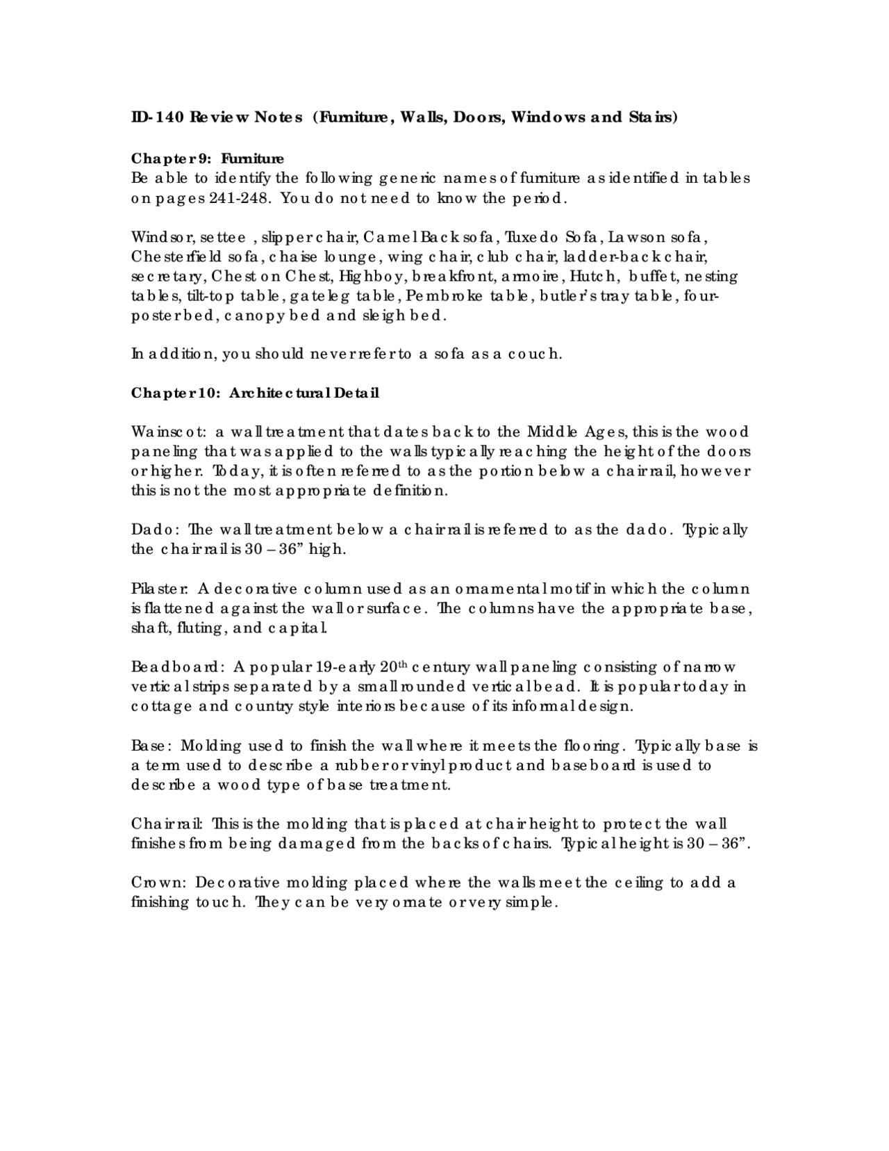 Review Sheet for Exam - Interior Design I | ID 140 - Docsity