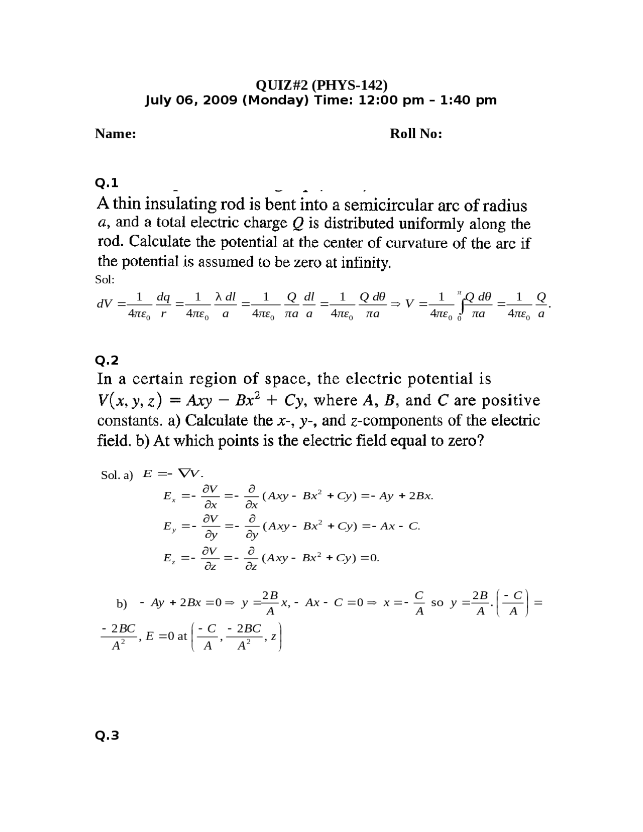 Solved Quiz 2 for Electricity and Magnetism | PHYS 142 | Quizzes ...