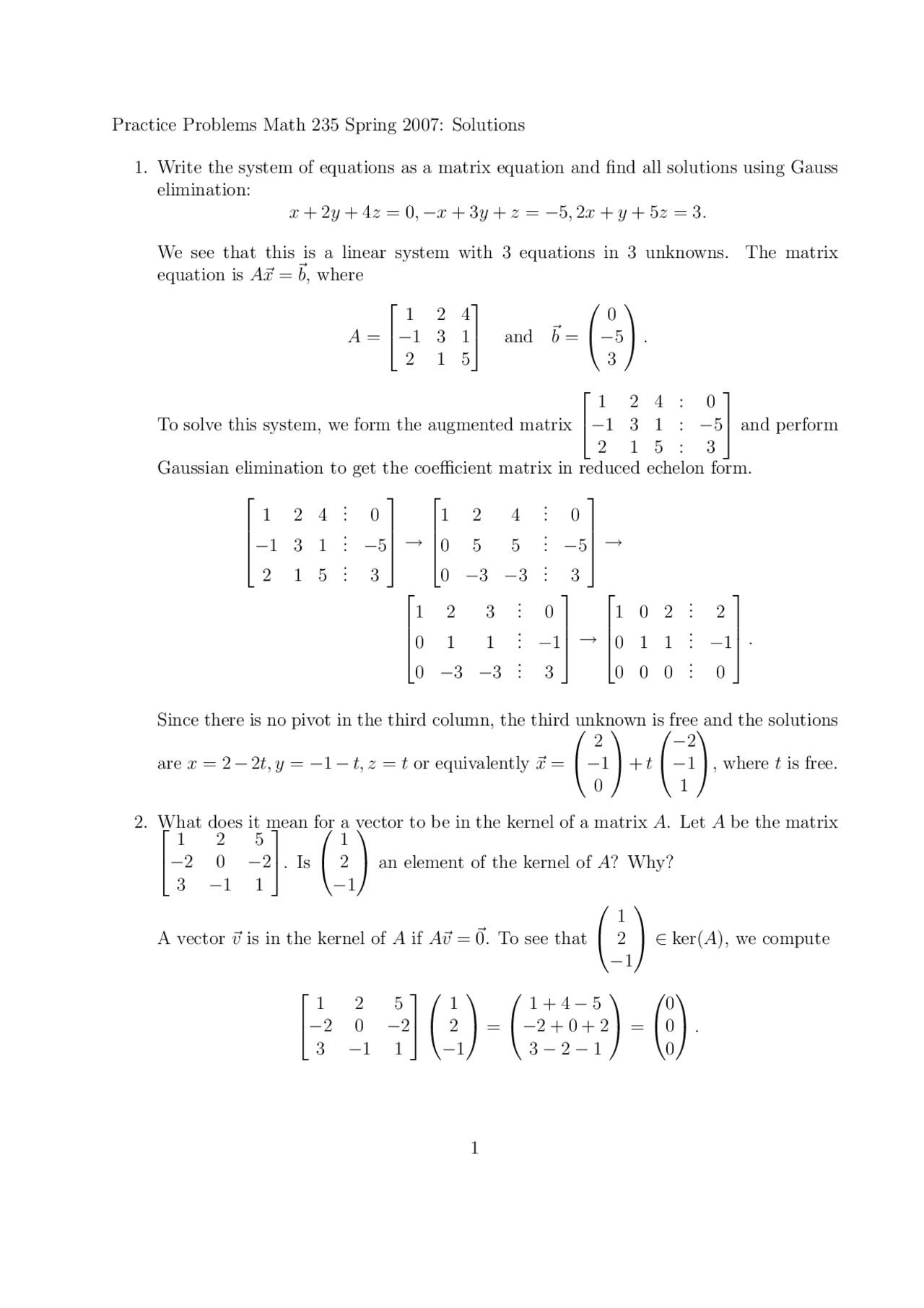 Practice Problems Solutions for Introduction to Linear Algebra | MATH ...