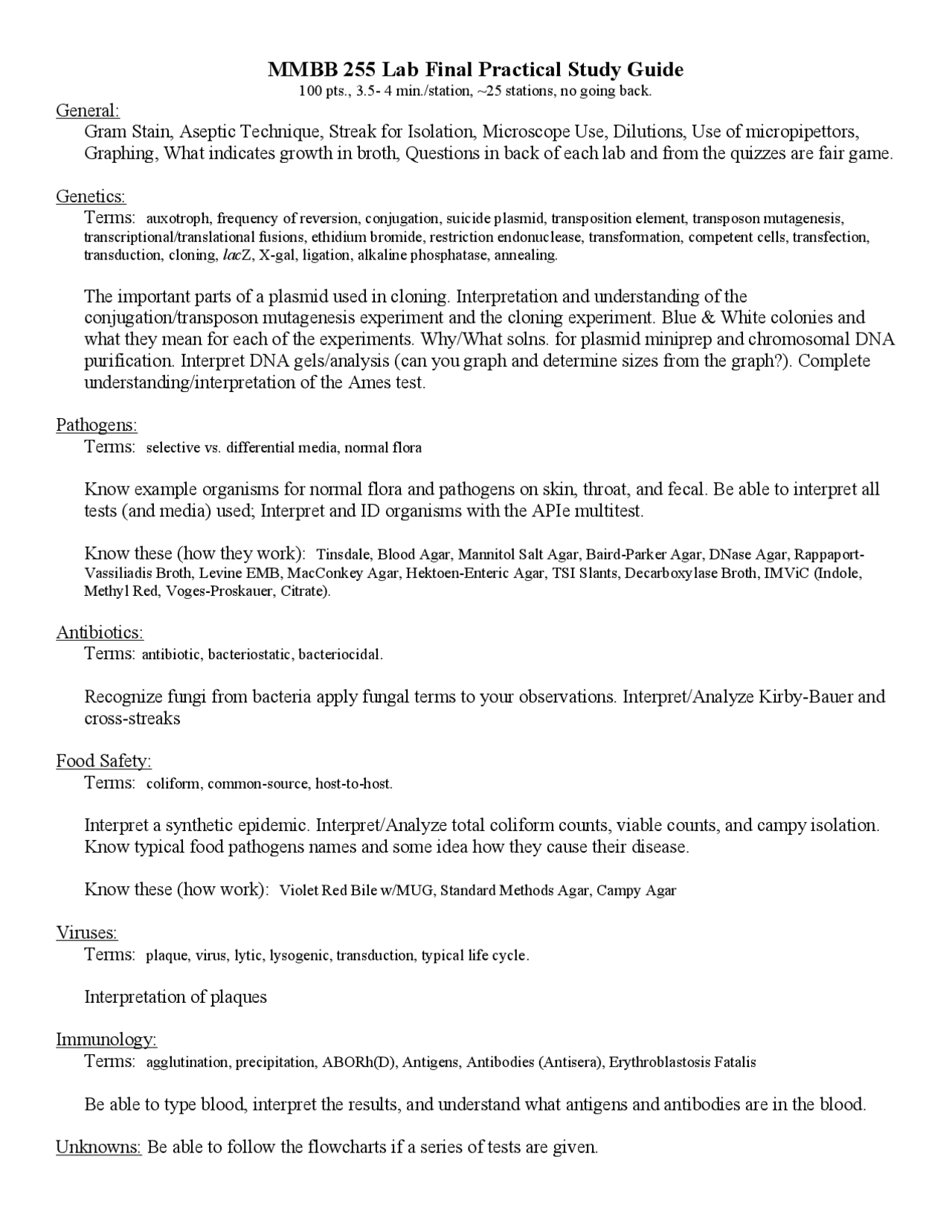 Lab Final Practical Study Guide - General Microbiology Laboratory ...