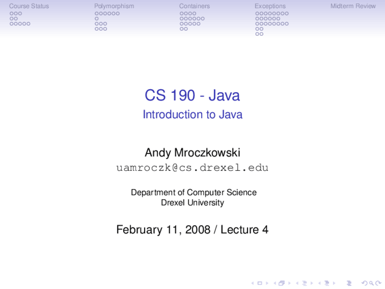 Introduction to Java - Lecture Slides | CS 190 - Docsity