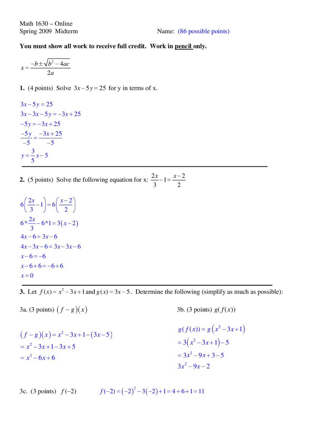 Midterm Exam with Solution for Finite Mathematics | MATH 1630 - Docsity