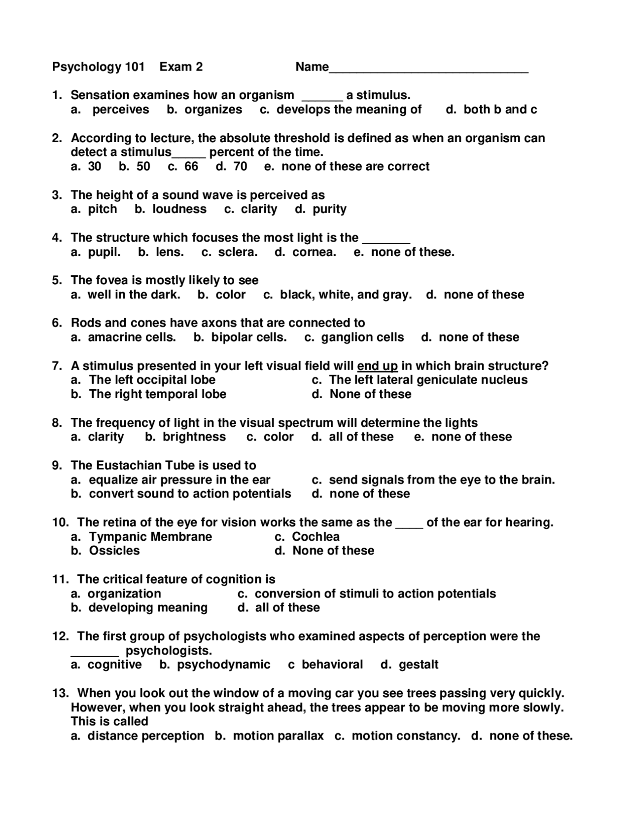 50 MCQs for Exam 2 - Introduction to Psychology | PSYC 101 - Docsity