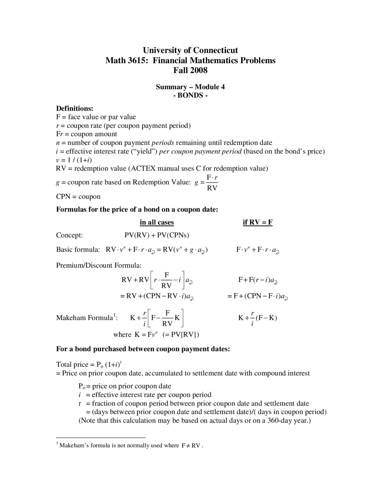 Financial Math Promblems The Financial Mathematics Problems - Study Guide | MATH 3615 - Docsity