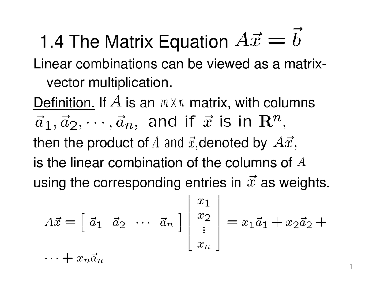 Notes on The Matrix Equation - Linear Modeling for Engineers | MATH 290 ...