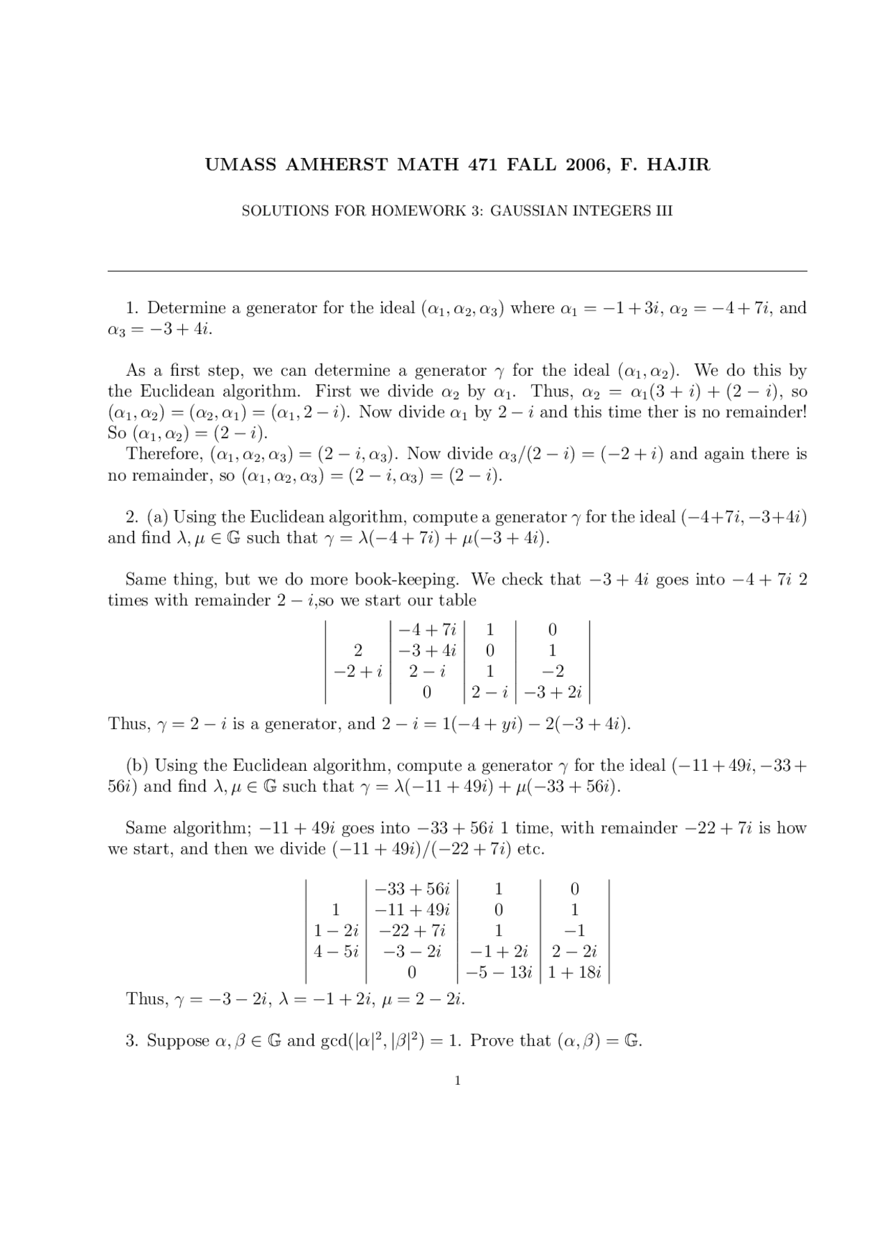 Gaussian Integers Iii Solutions For Homework 3 Math 471 Docsity