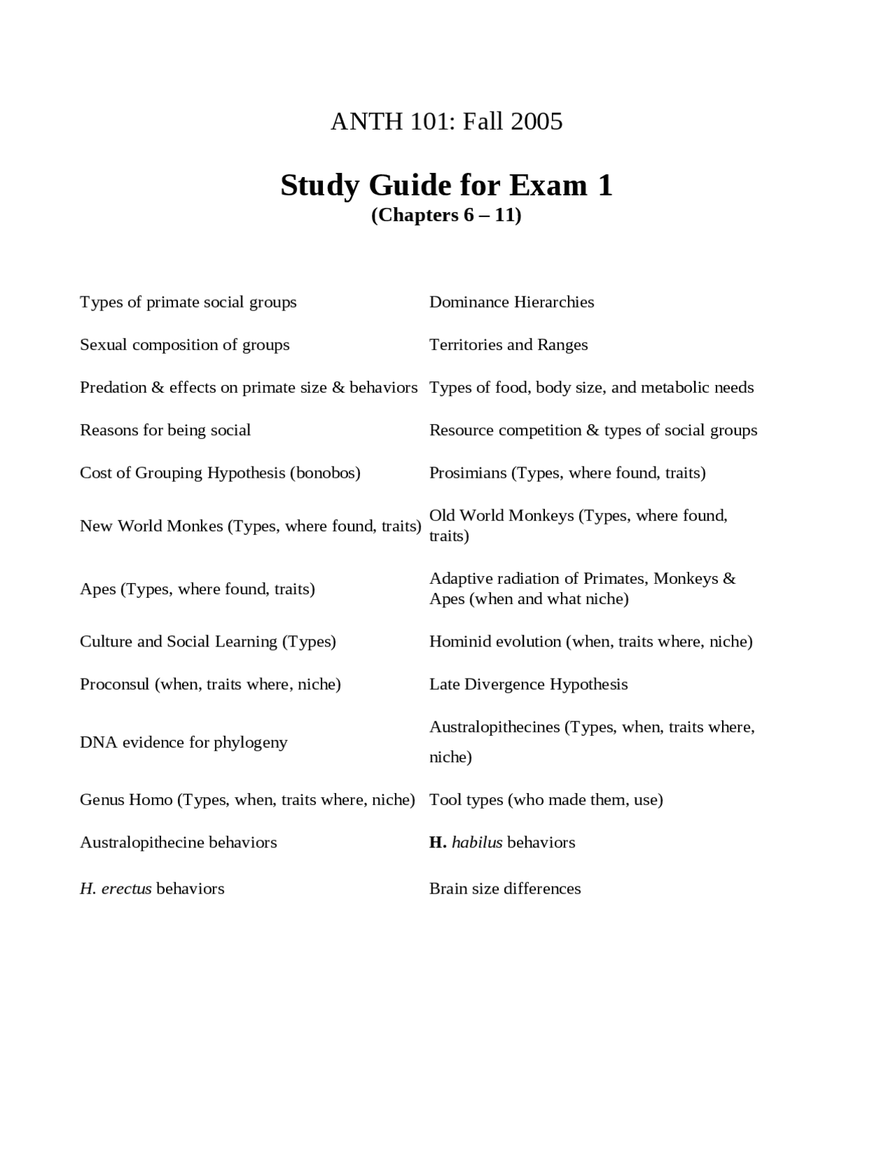 Introduction to Biological Anthropology - Exam 1 | ANTH 101 - Docsity