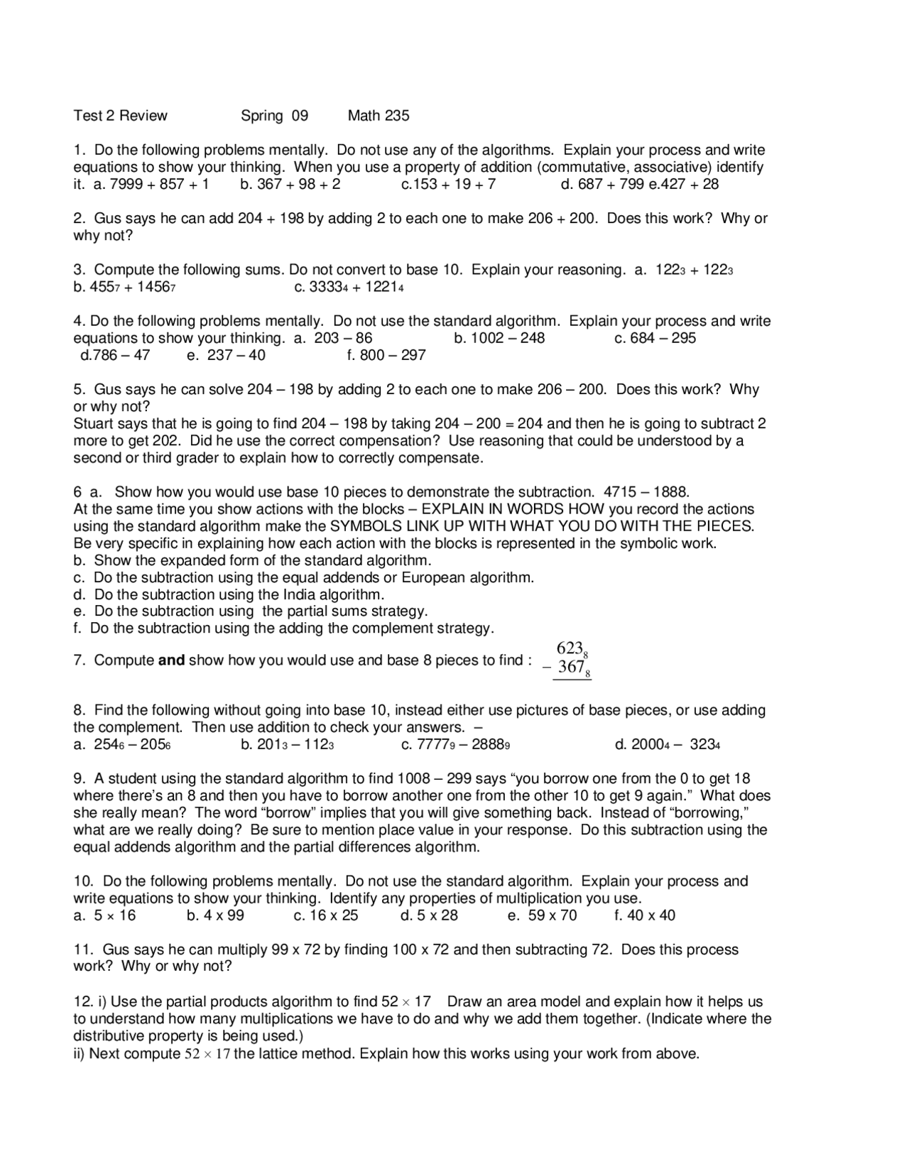 Test Reviewer Math Test 2 Review - Mathematics for Elementary Teachers I | MATH 235 ...