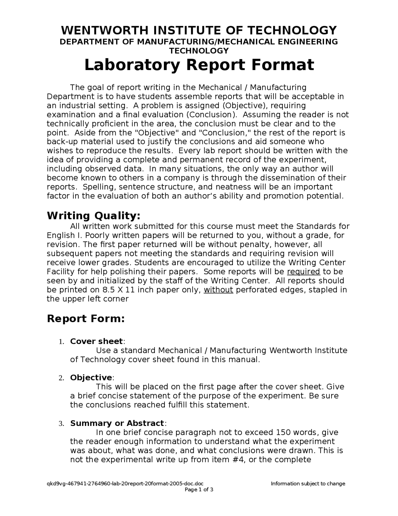 Instrumentation and Measurement - Laboratory Report Format | MECH 591 ...