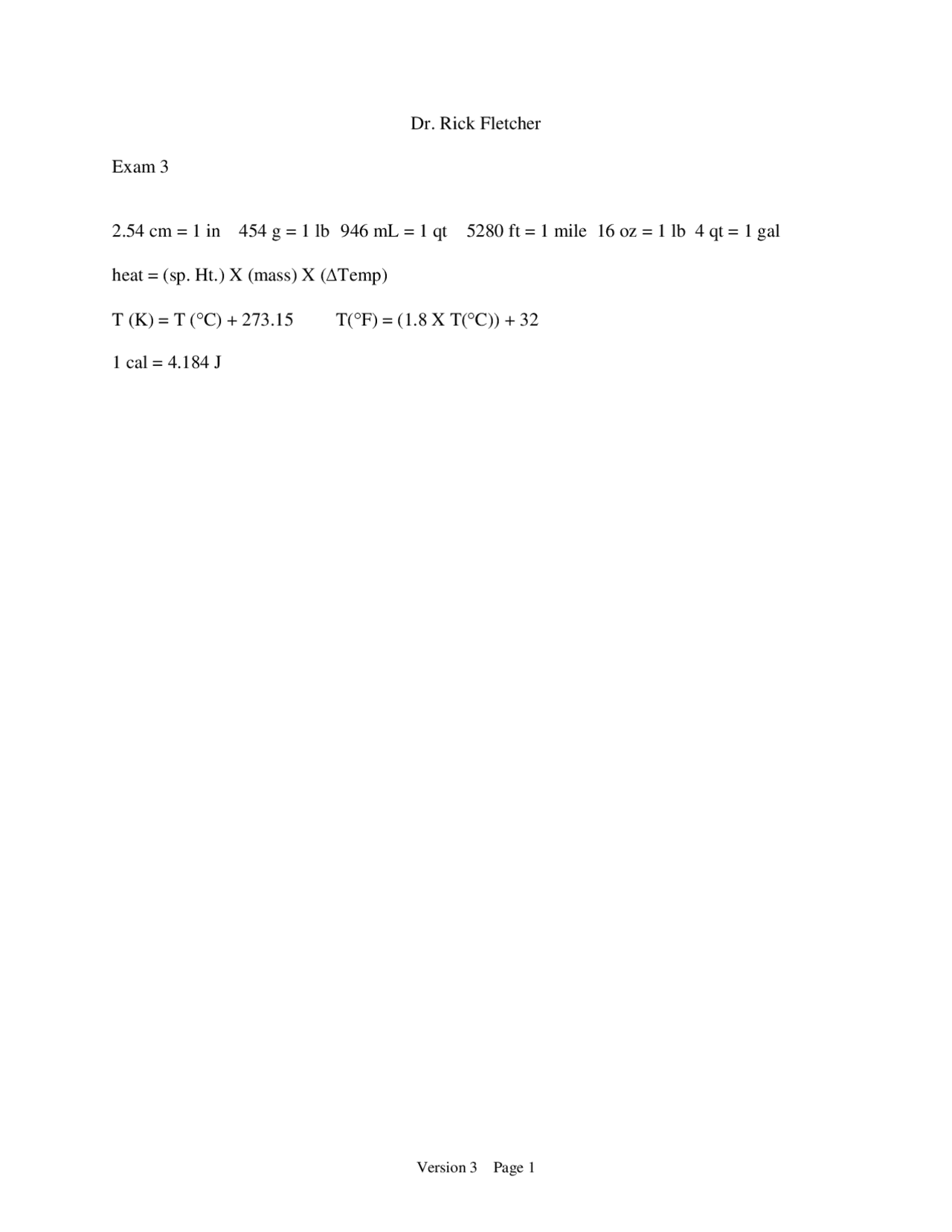 Exam 3 Questions - Introduction to Chemistry I | CHEM 101 - Docsity