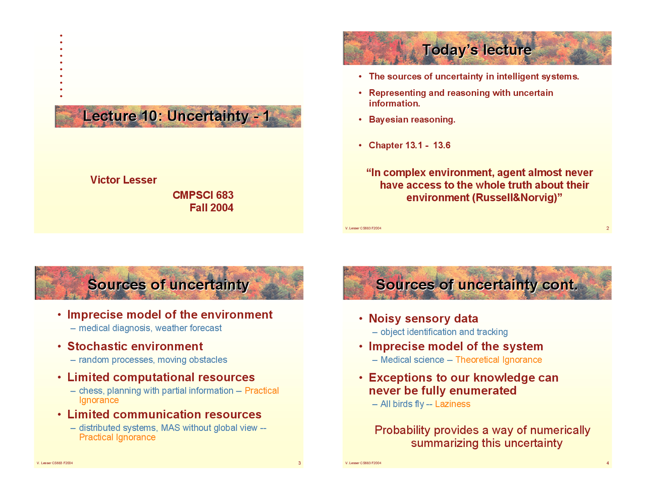 Uncertainty in Artificial Intelligence - Lecture Slides | CMPSCI 683 ...