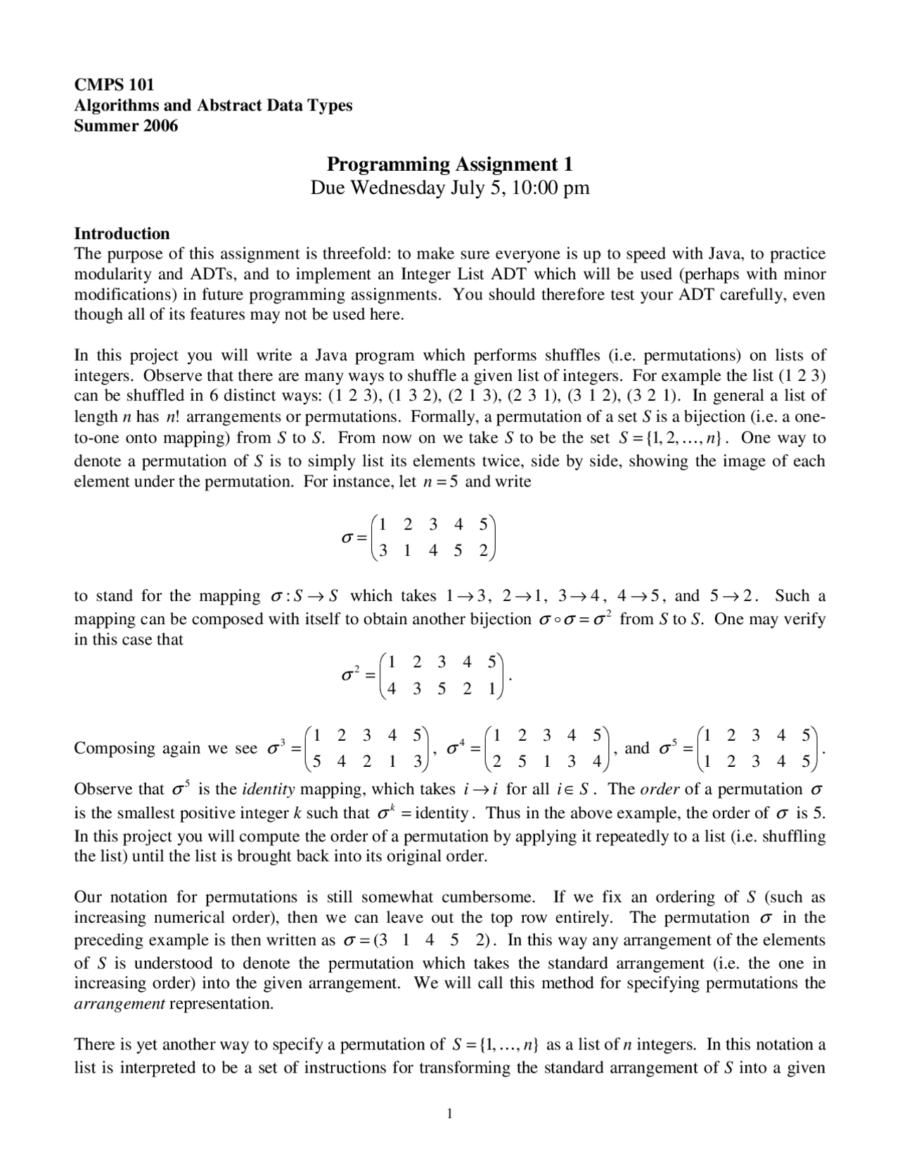 Programming Assignment 1 - Algorithms and Abstract Data Types | CMPS ...
