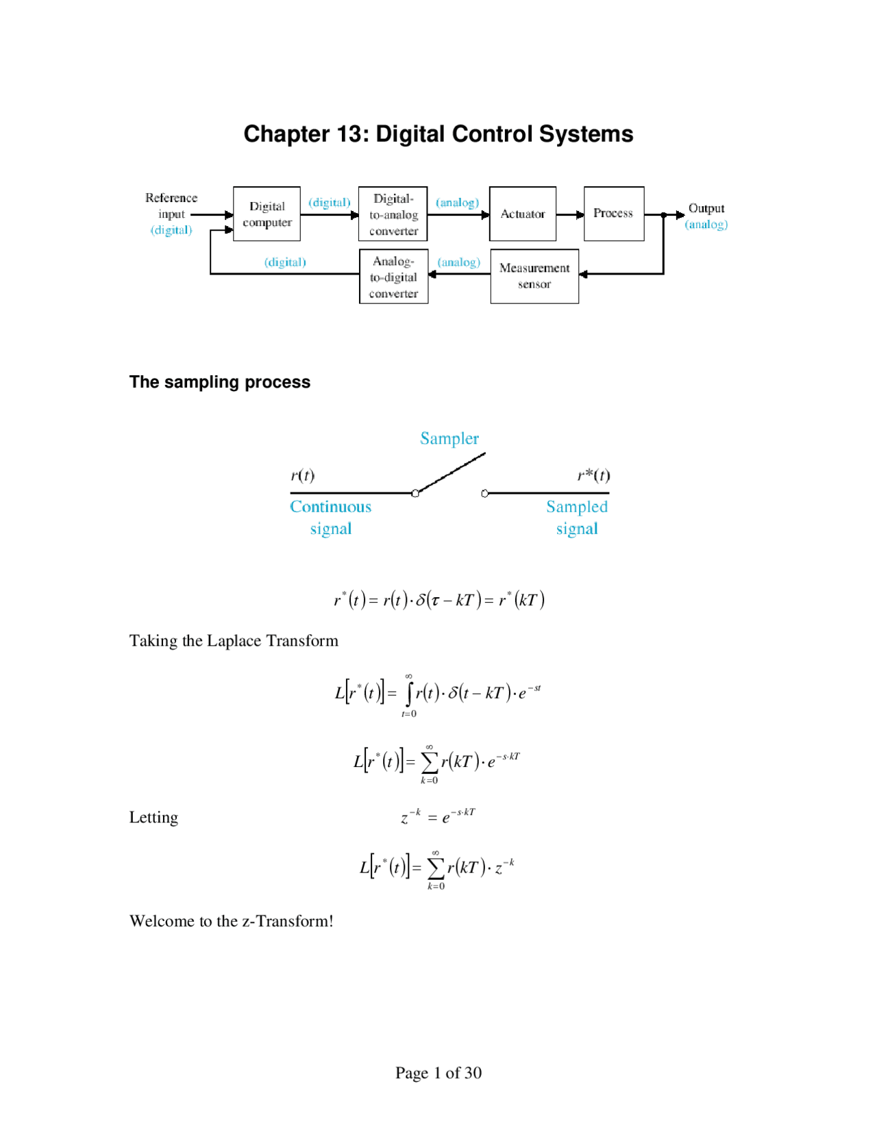 Digital Control Systems - Lecture Notes | ECE 4700 | Study notes ...
