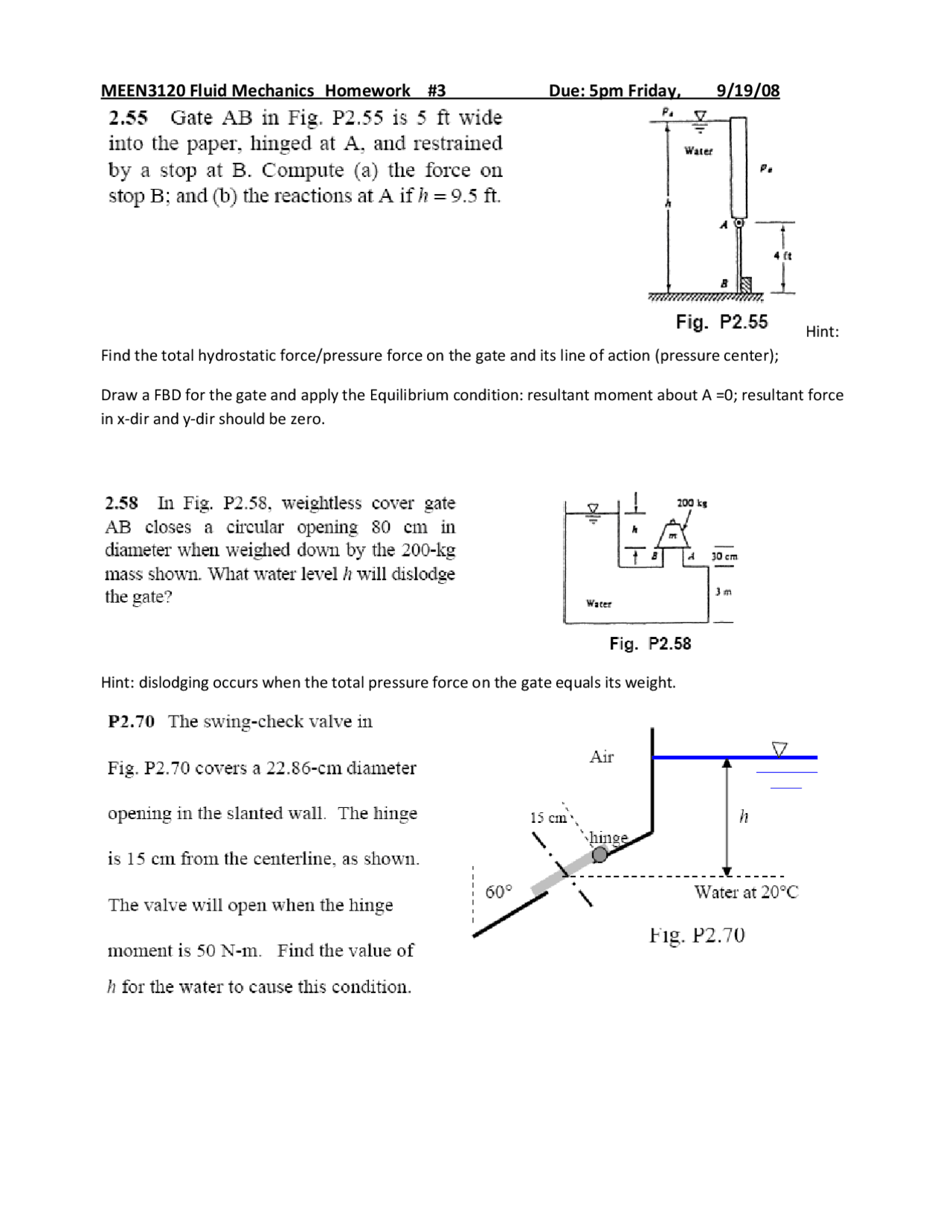 Fluid Mechanics Homework 3 with Solutions MEEN 3120 Assignments