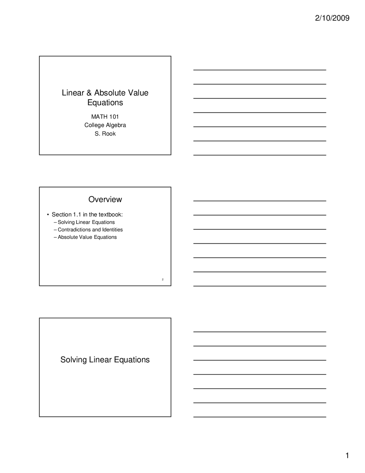 Linear and Absolute Value Equations - Lecture Notes | MATH 101 | Study ...