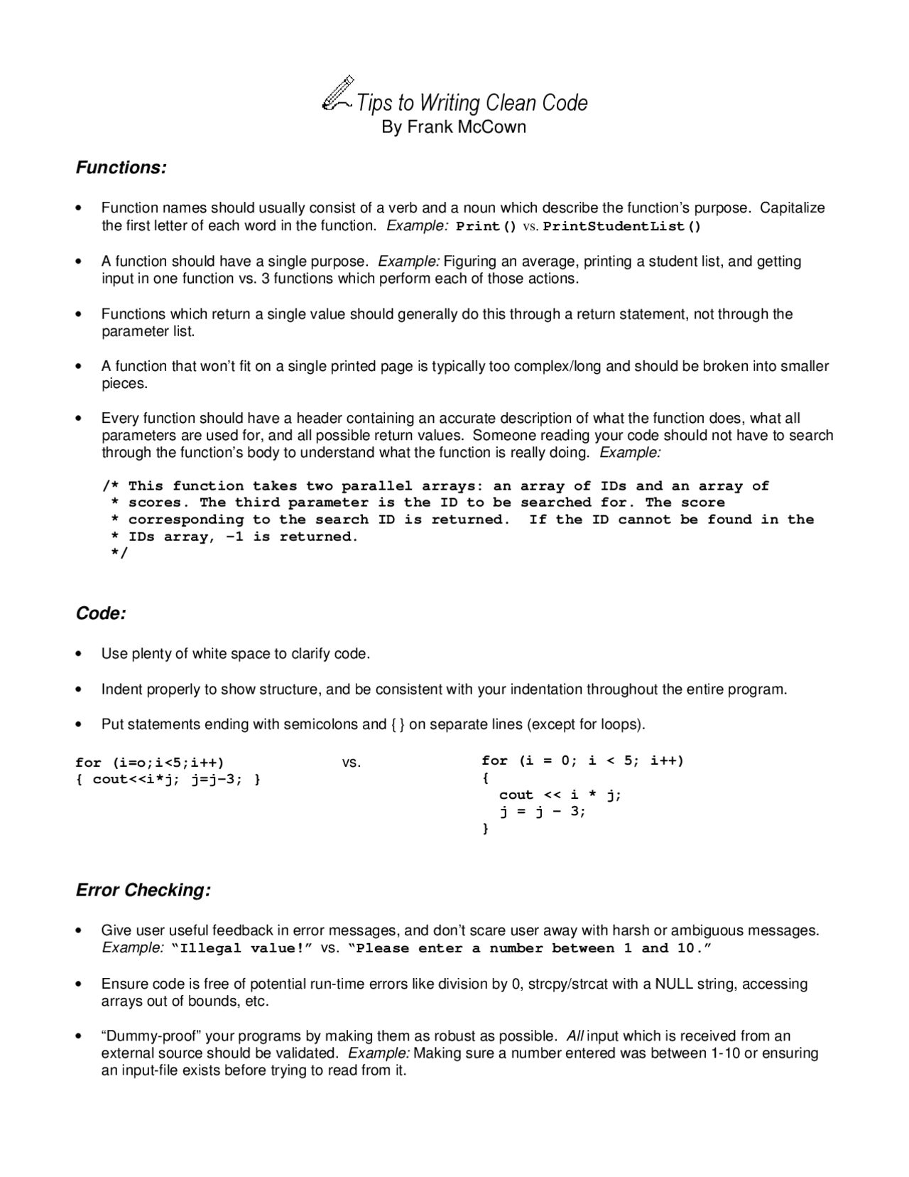 Tips to Writing to Clean Code - Software Development | COMP 170 - Docsity