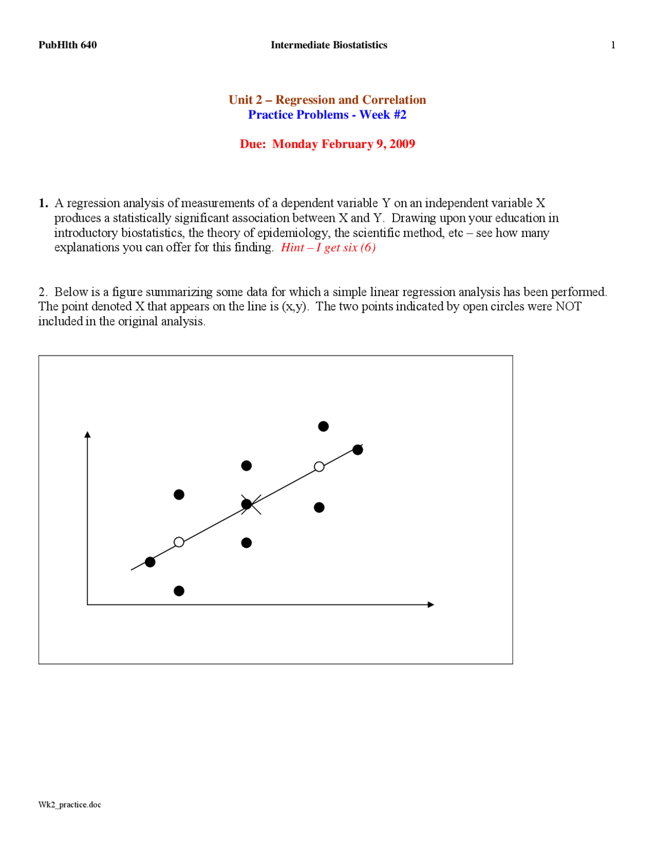 Regression and Correlation - Practice Problems | PUBHLTH 640 - Docsity