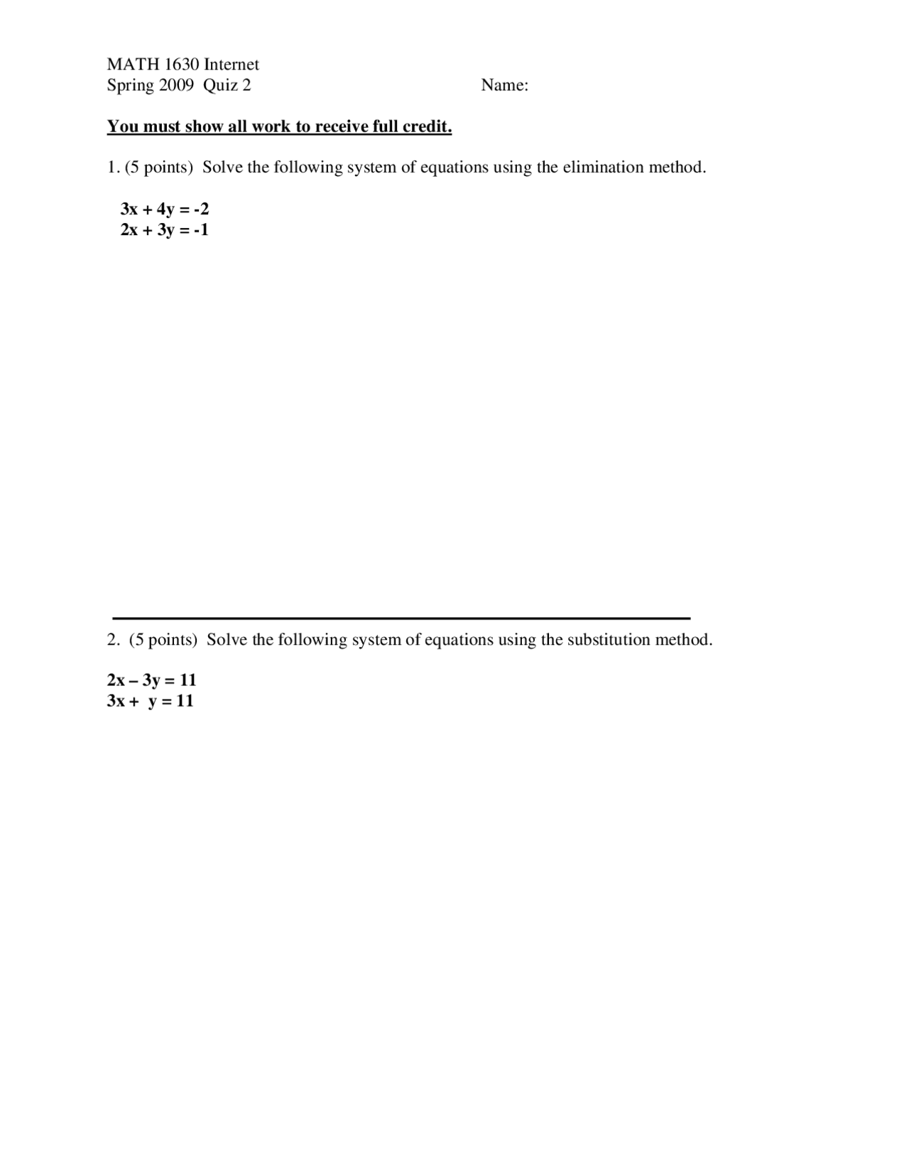 Finite Math Test Question Example Practice Problems for Finite Mathematics - Quiz #2 | MATH 1630 - Docsity
