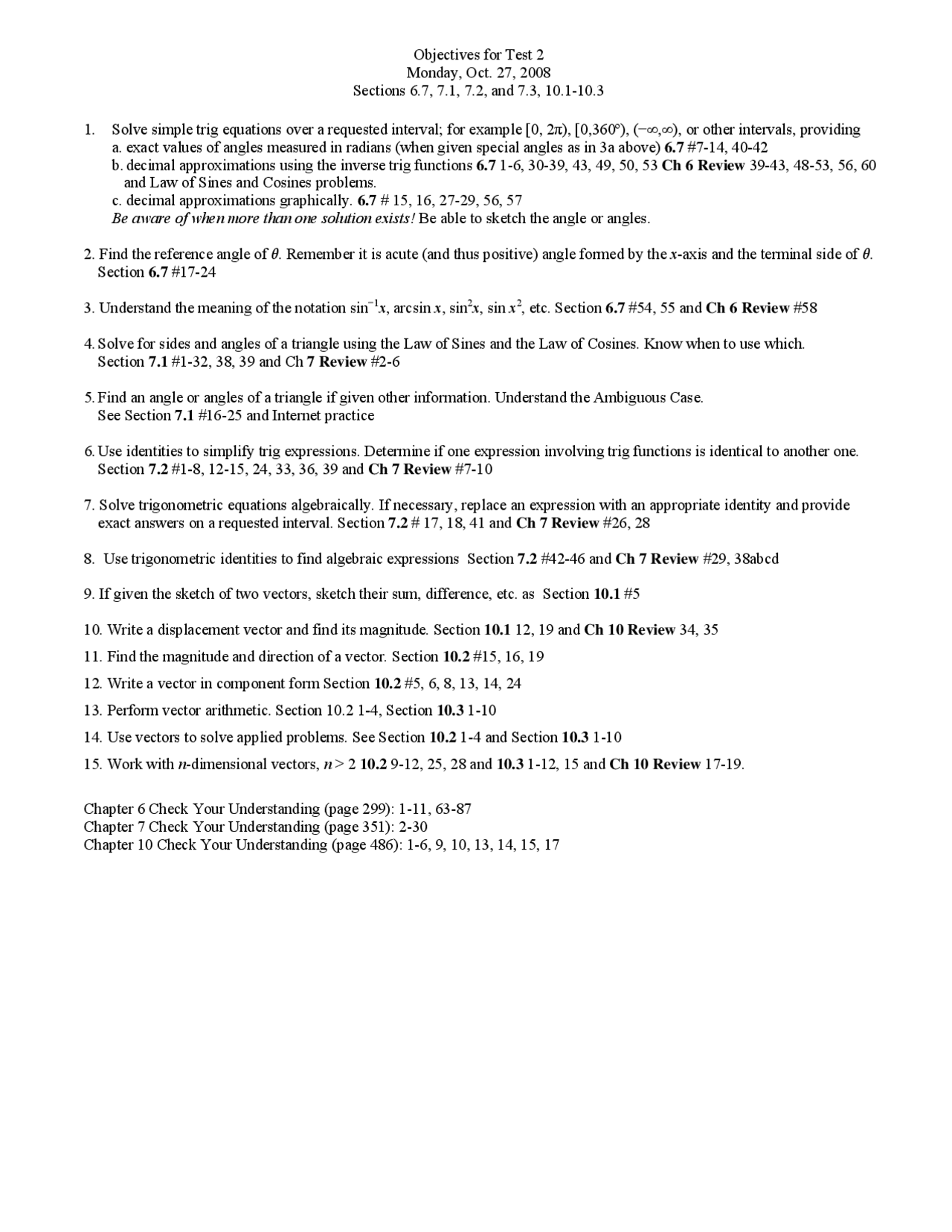 Problems On Algebra And Trigonometry Ii Review Sheet For Exam 2 Ma 154 Docsity